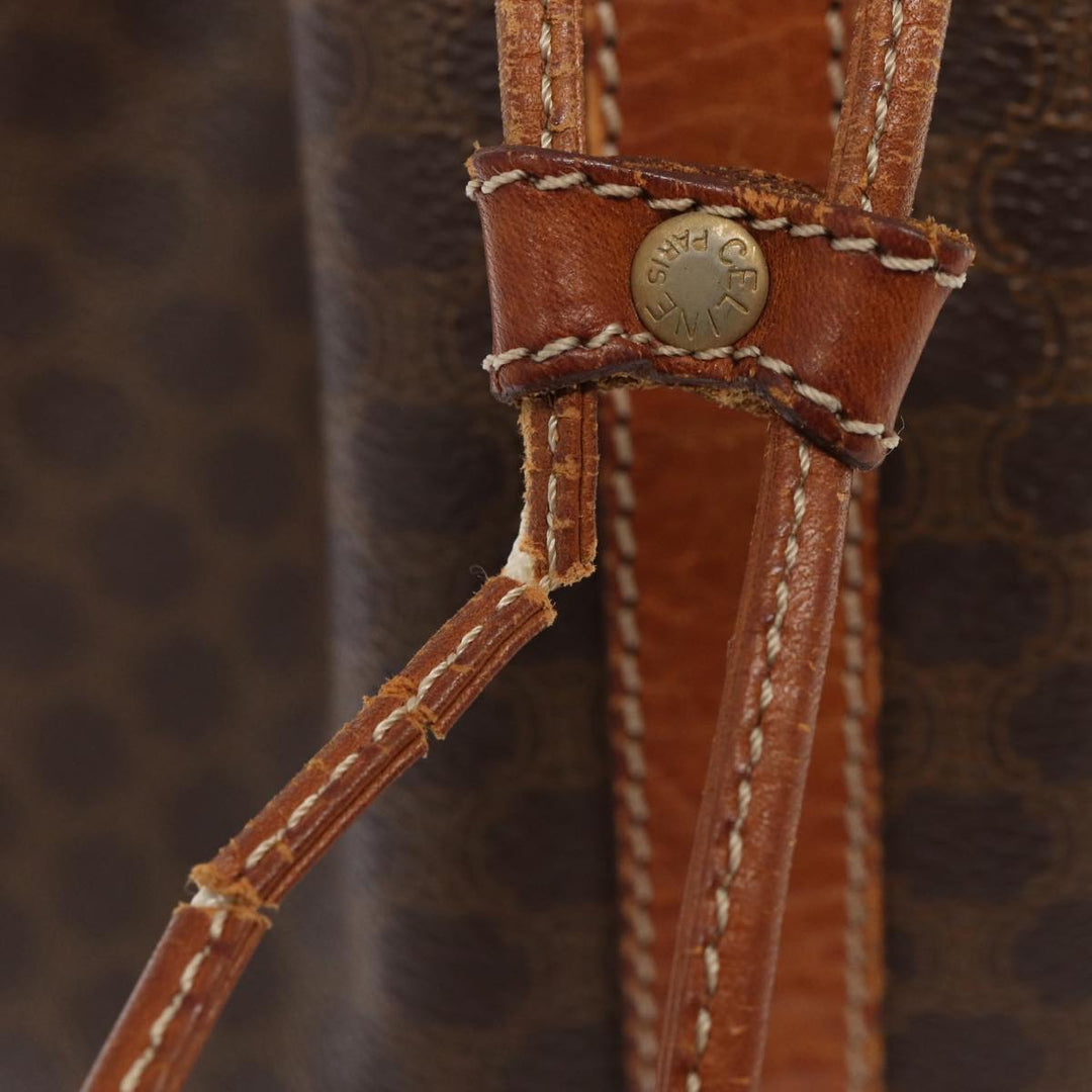 Celine Macadam Canvas Shoulder Bag PVC Leather Brown Auth mr339