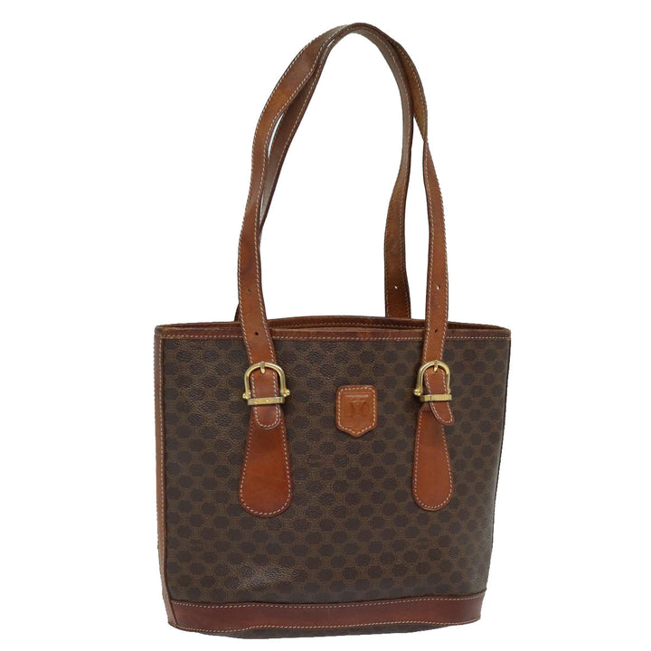 Celine Macadam Canvas Tote Bag PVC Leather Brown Auth mr371