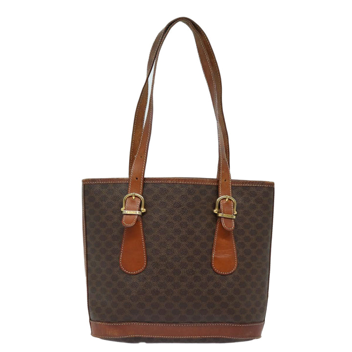 Celine Macadam Canvas Tote Bag PVC Leather Brown Auth mr371