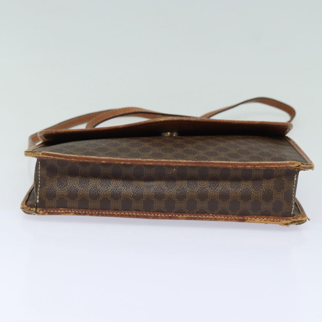 Celine Macadam Canvas Shoulder Bag PVC Leather Brown Auth mr393