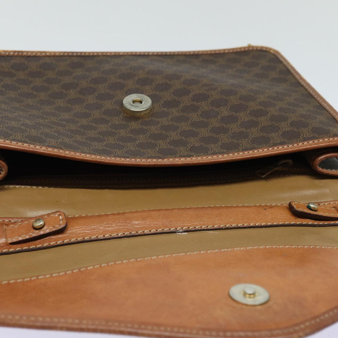 Celine Macadam Canvas Shoulder Bag PVC Leather Brown Auth mr393
