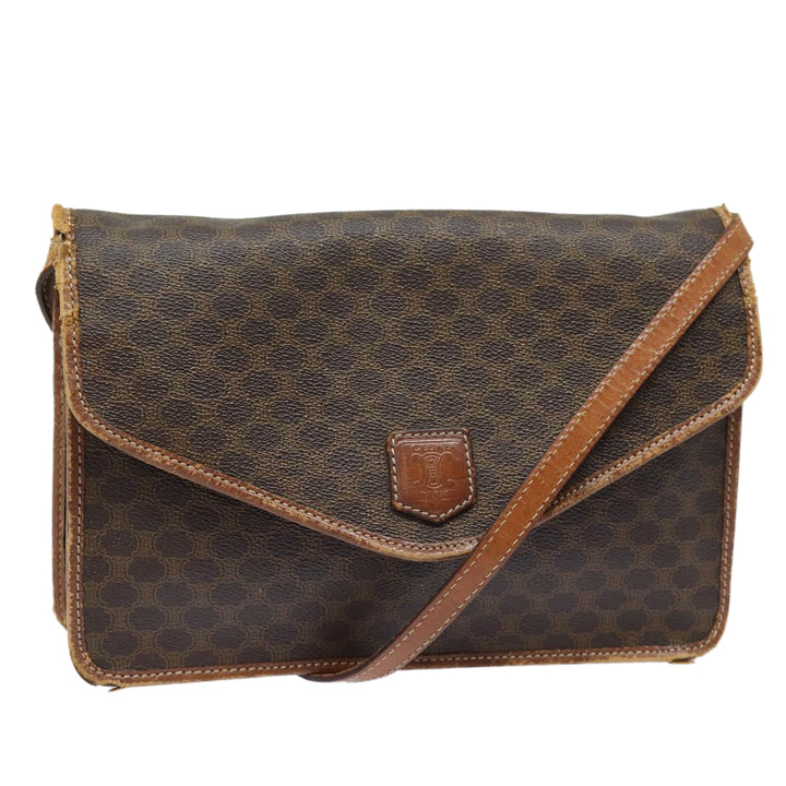 Celine Macadam Canvas Shoulder Bag PVC Leather Brown Auth mr393