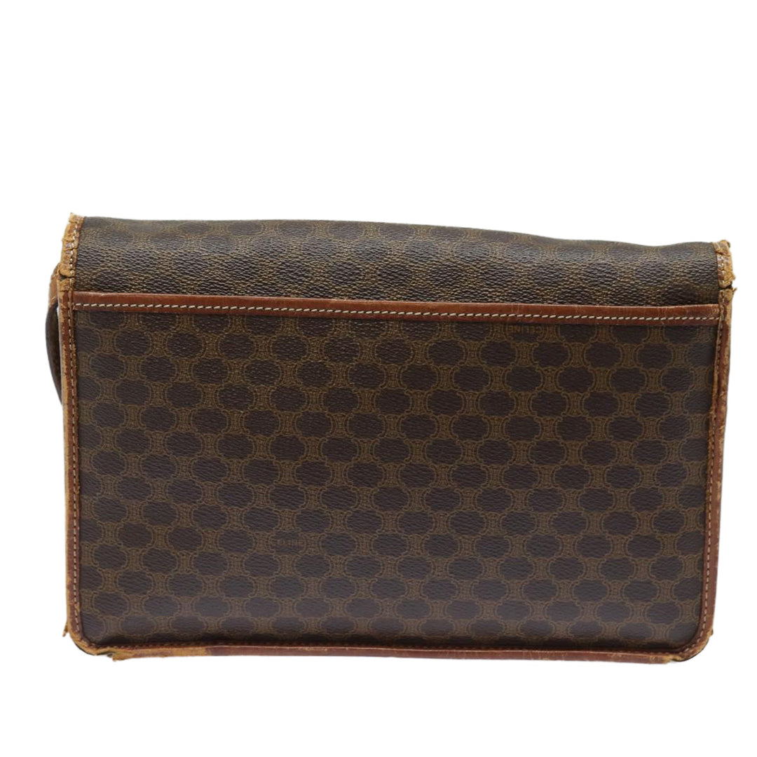Celine Macadam Canvas Shoulder Bag PVC Leather Brown Auth mr393
