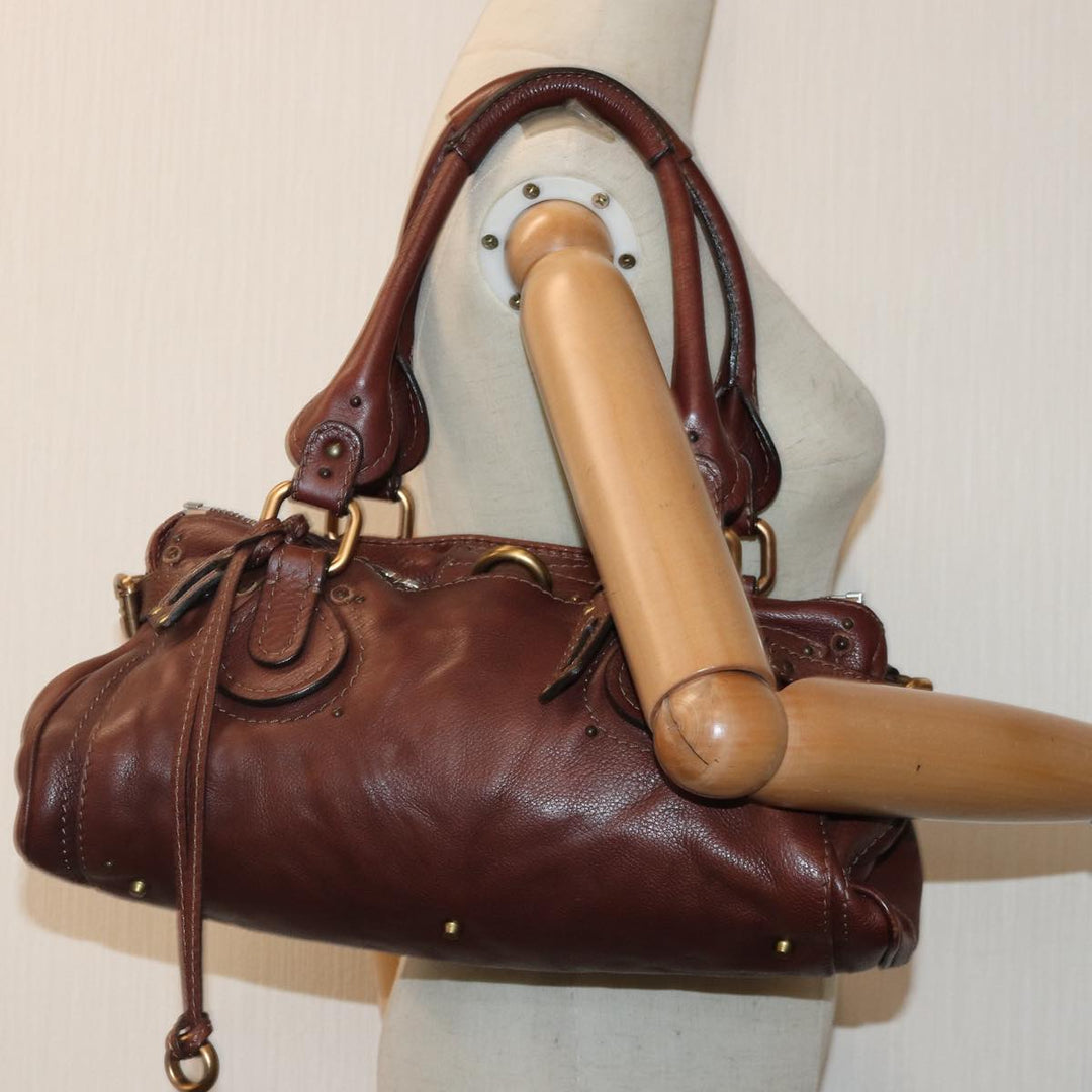 Chloe Paddington Hand Bag Leather Brown Gold Silver mr401
