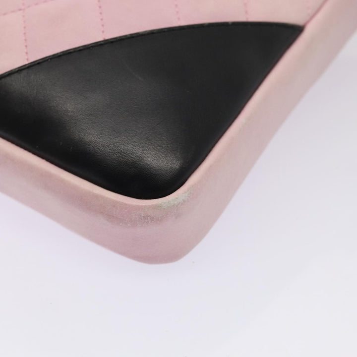 Chanel Cambon Line Shoulder Bag Leather Pink Black CC Auth mr414