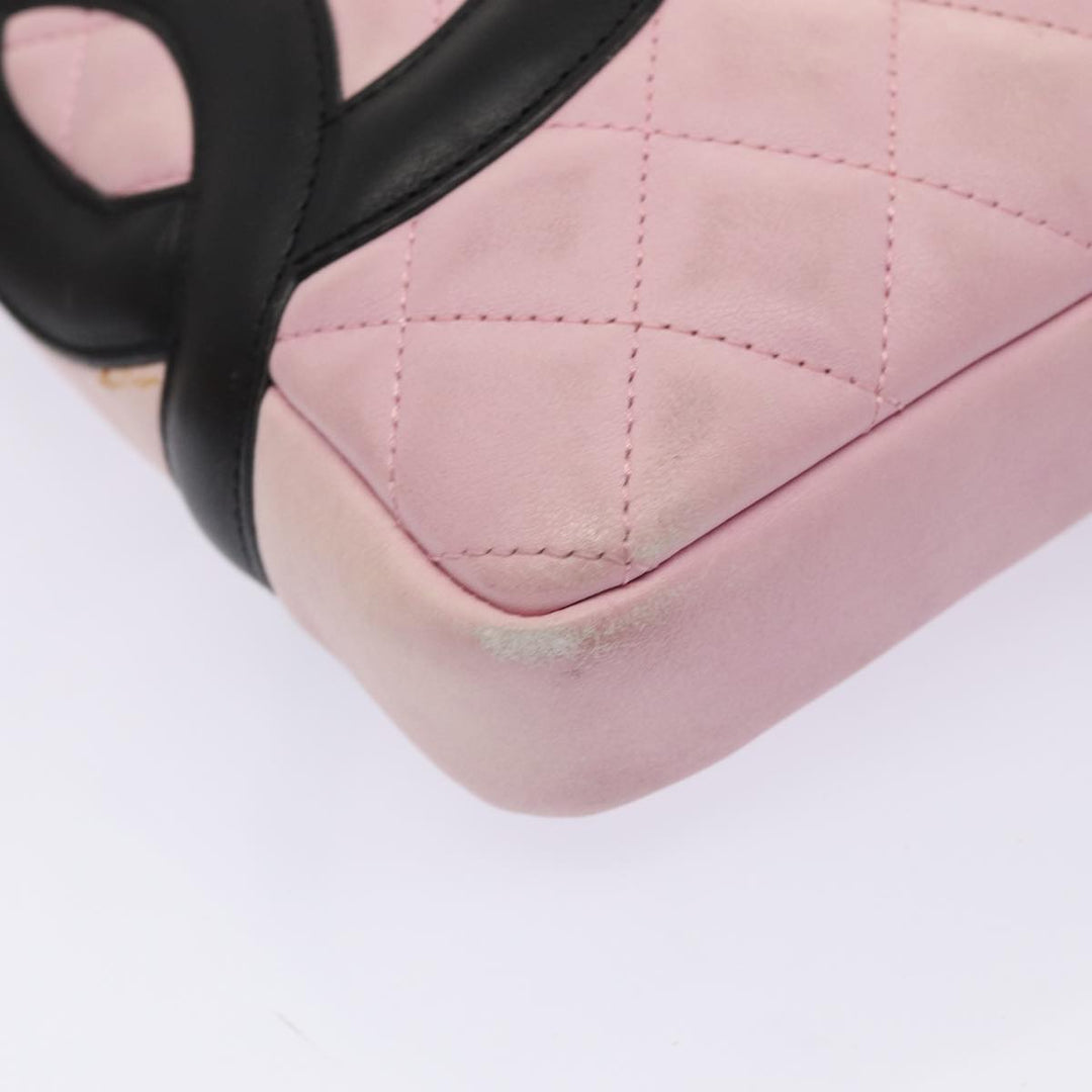 Chanel Cambon Line Shoulder Bag Leather Pink Black CC Auth mr414