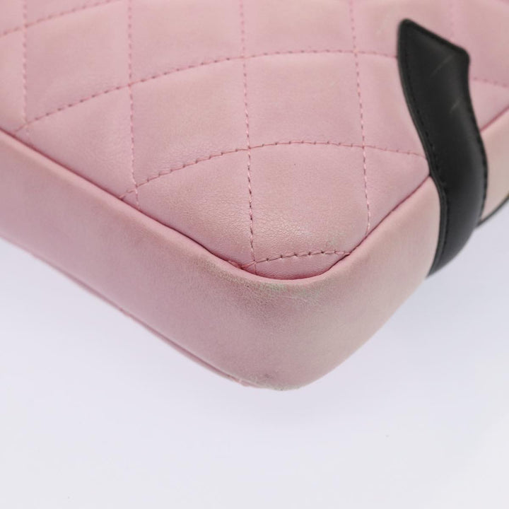 Chanel Cambon Line Shoulder Bag Leather Pink Black CC Auth mr414