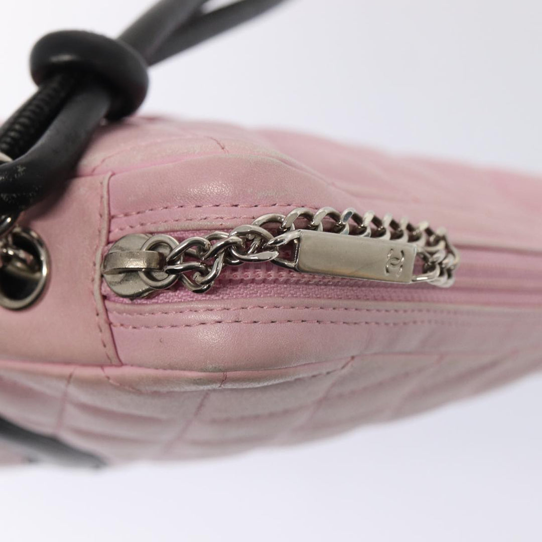 Chanel Cambon Line Shoulder Bag Leather Pink Black CC Auth mr414