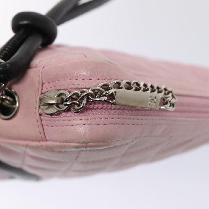 Chanel Cambon Line Shoulder Bag Leather Pink Black CC Auth mr414