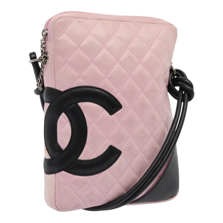 Chanel Cambon Line Shoulder Bag Leather Pink Black CC Auth mr414