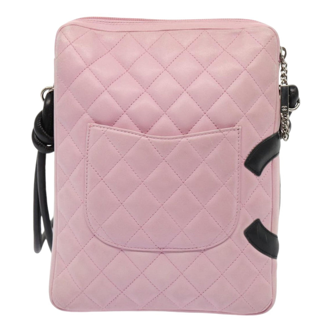 Chanel Cambon Line Shoulder Bag Leather Pink Black CC Auth mr414