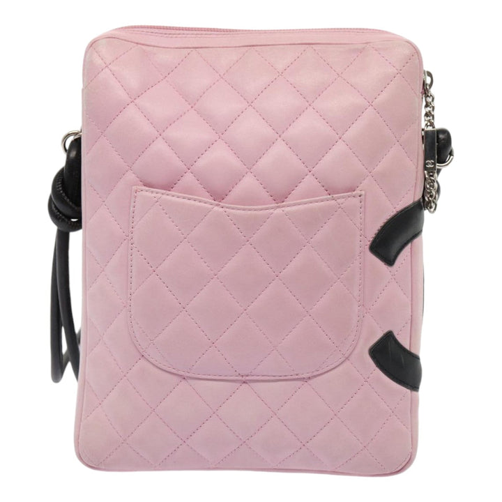 Chanel Cambon Line Shoulder Bag Leather Pink Black CC Auth mr414