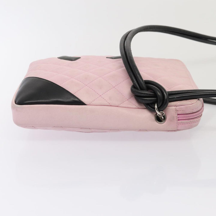 Chanel Cambon Line Shoulder Bag Leather Pink Black CC Auth mr414