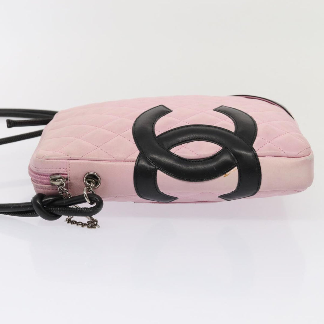 Chanel Cambon Line Shoulder Bag Leather Pink Black CC Auth mr414