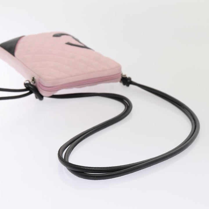 Chanel Cambon Line Shoulder Bag Leather Pink Black CC Auth mr414