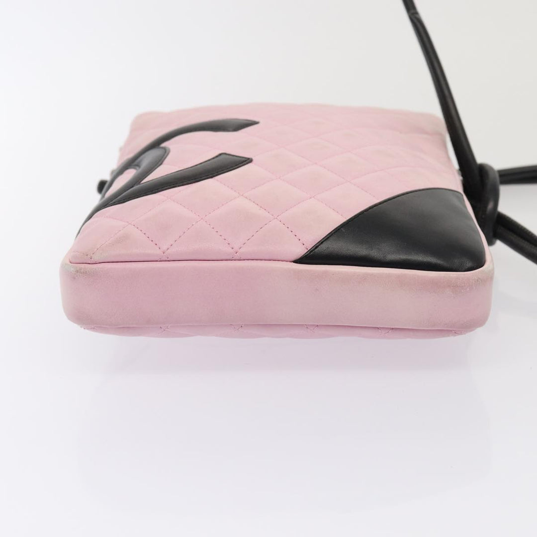 Chanel Cambon Line Shoulder Bag Leather Pink Black CC Auth mr414