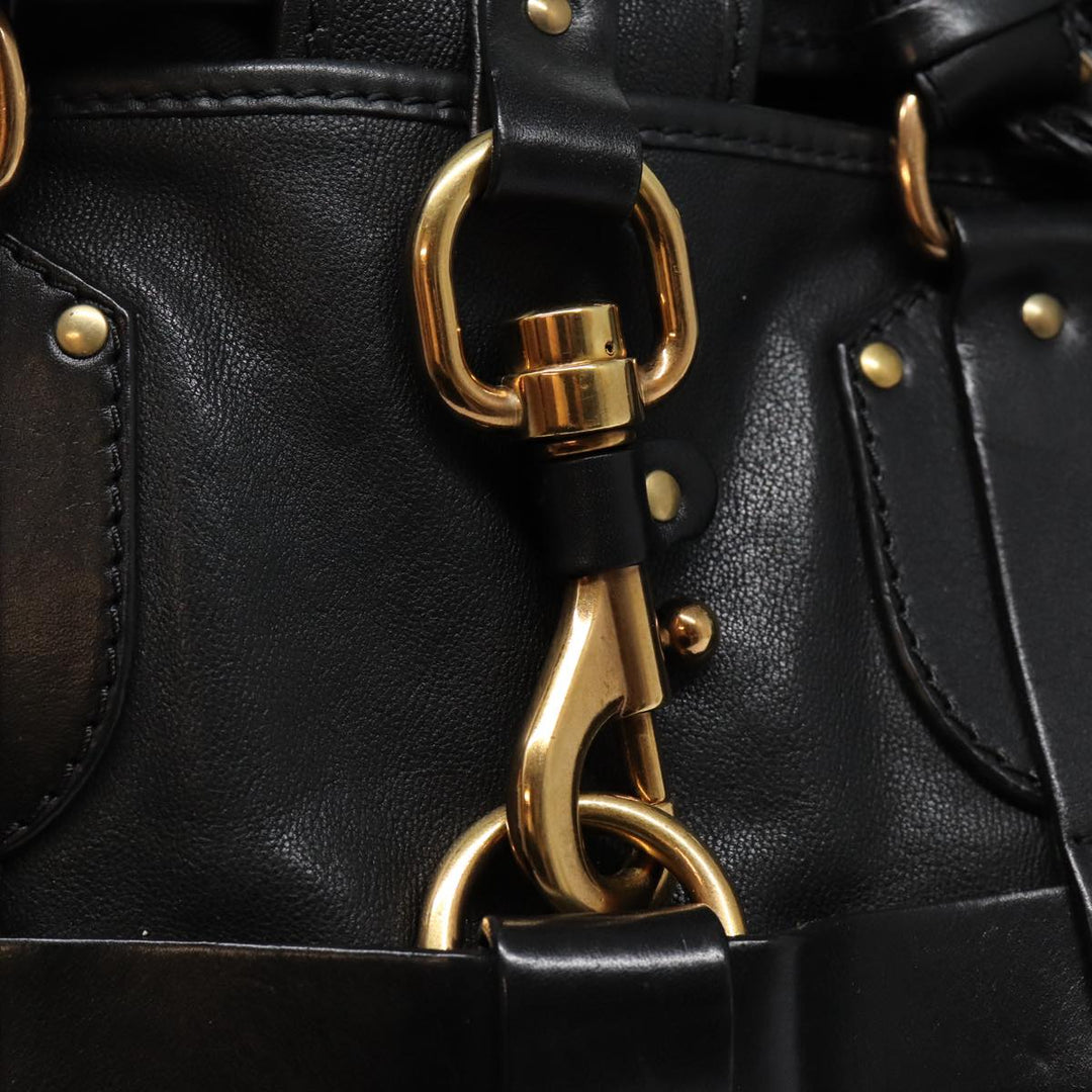 Chloe Kerala Horse Hand Bag Leather Black Gold mr416