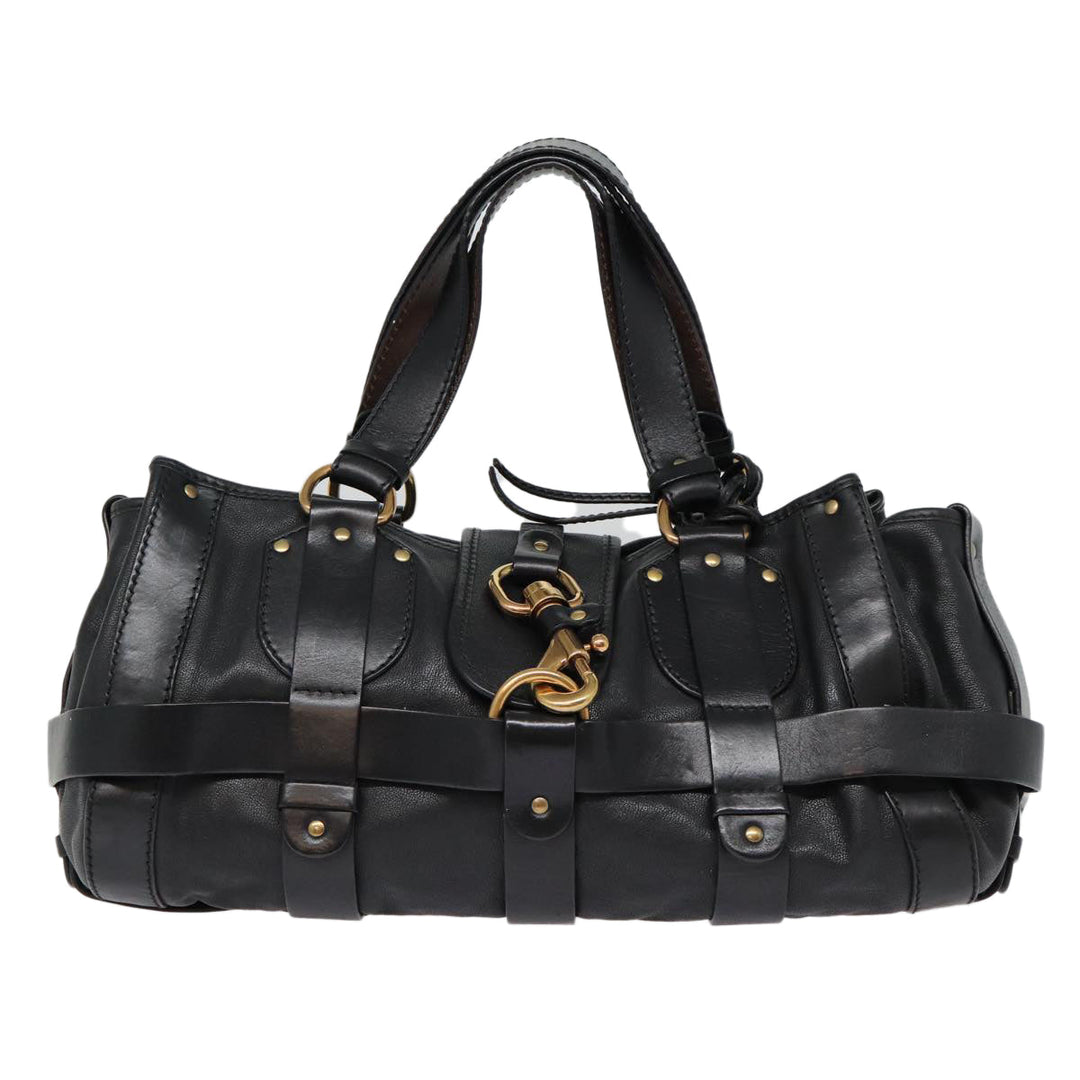 Chloe Kerala Horse Hand Bag Leather Black Gold mr416