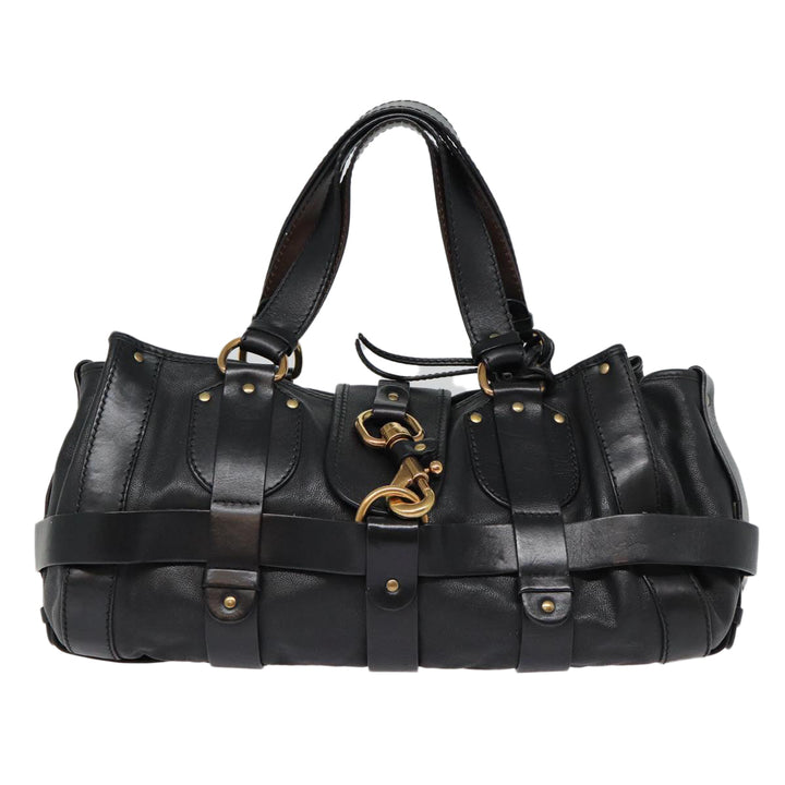 Chloe Kerala Horse Hand Bag Leather Black Gold mr416