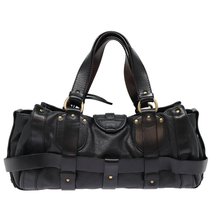 Chloe Kerala Horse Hand Bag Leather Black Gold mr416