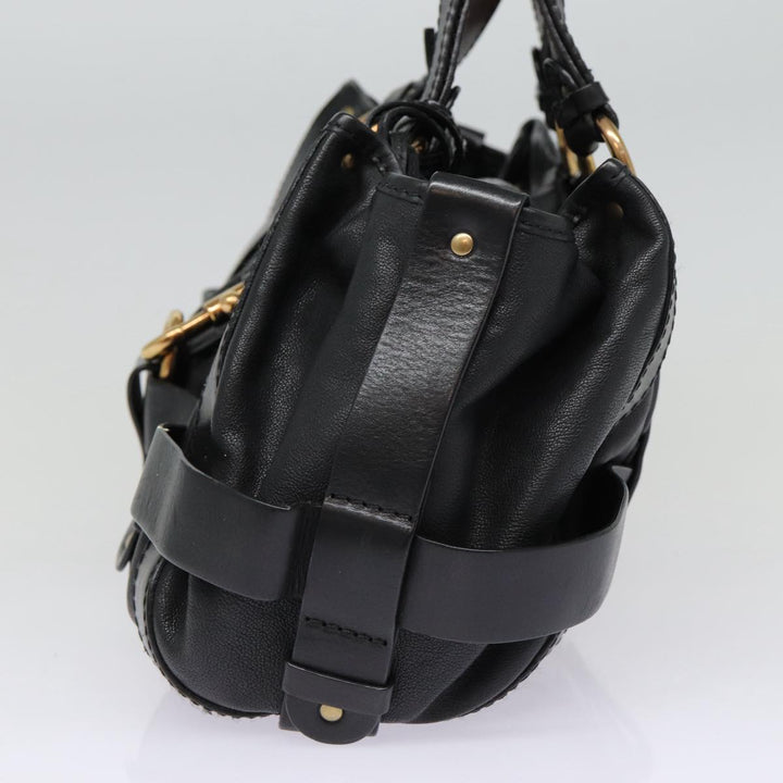 Chloe Kerala Horse Hand Bag Leather Black Gold mr416