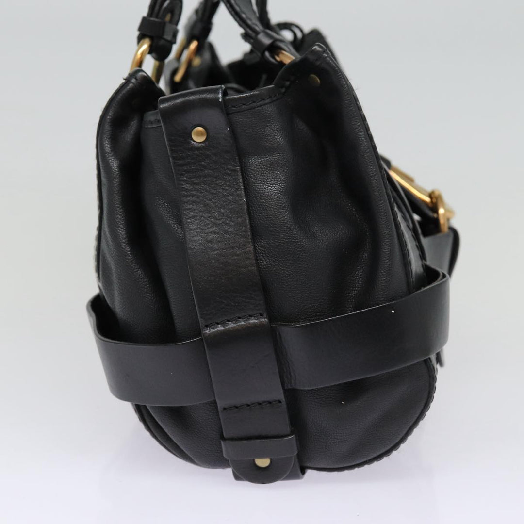 Chloe Kerala Horse Hand Bag Leather Black Gold mr416