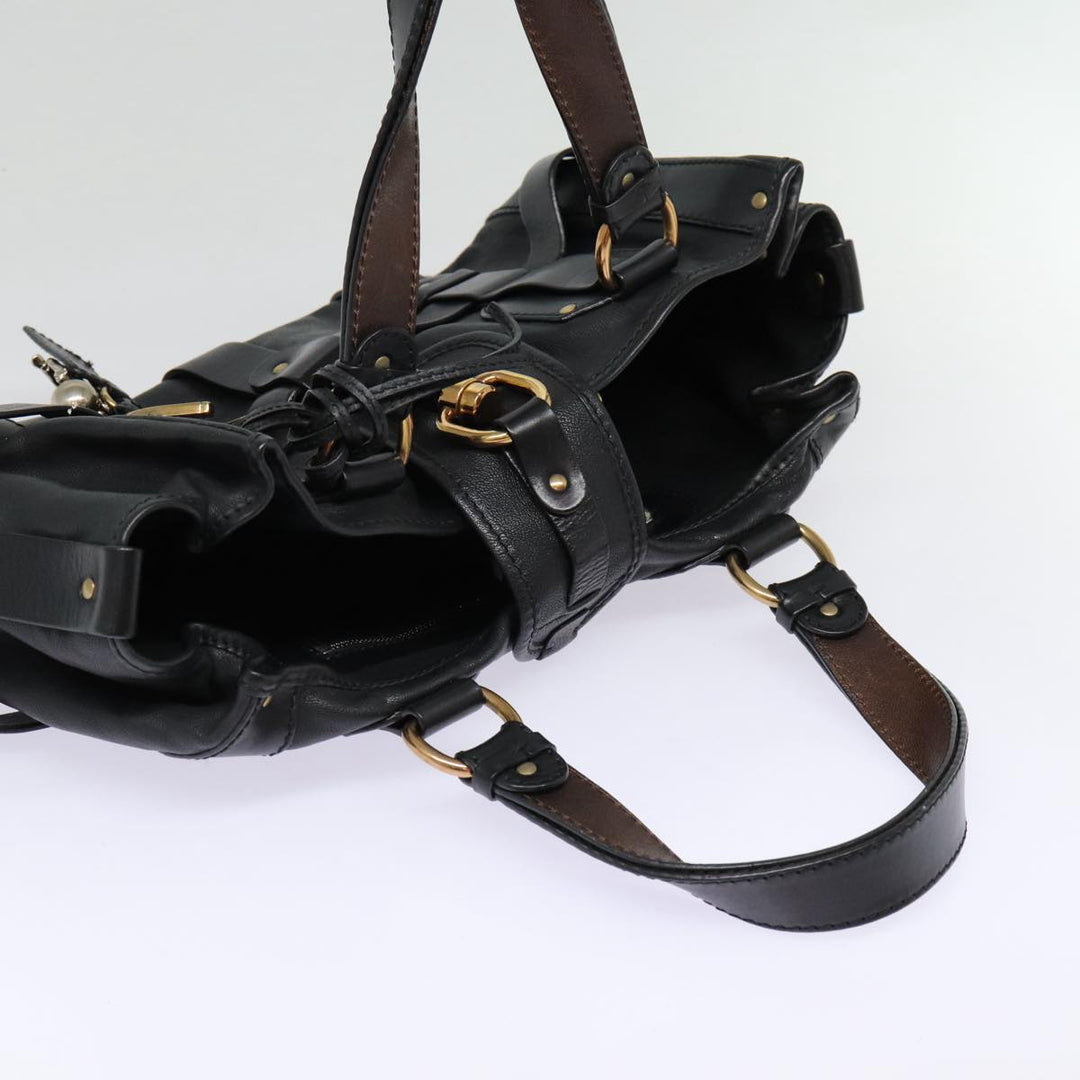 Chloe Kerala Horse Hand Bag Leather Black Gold mr416