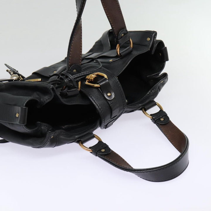 Chloe Kerala Horse Hand Bag Leather Black Gold mr416