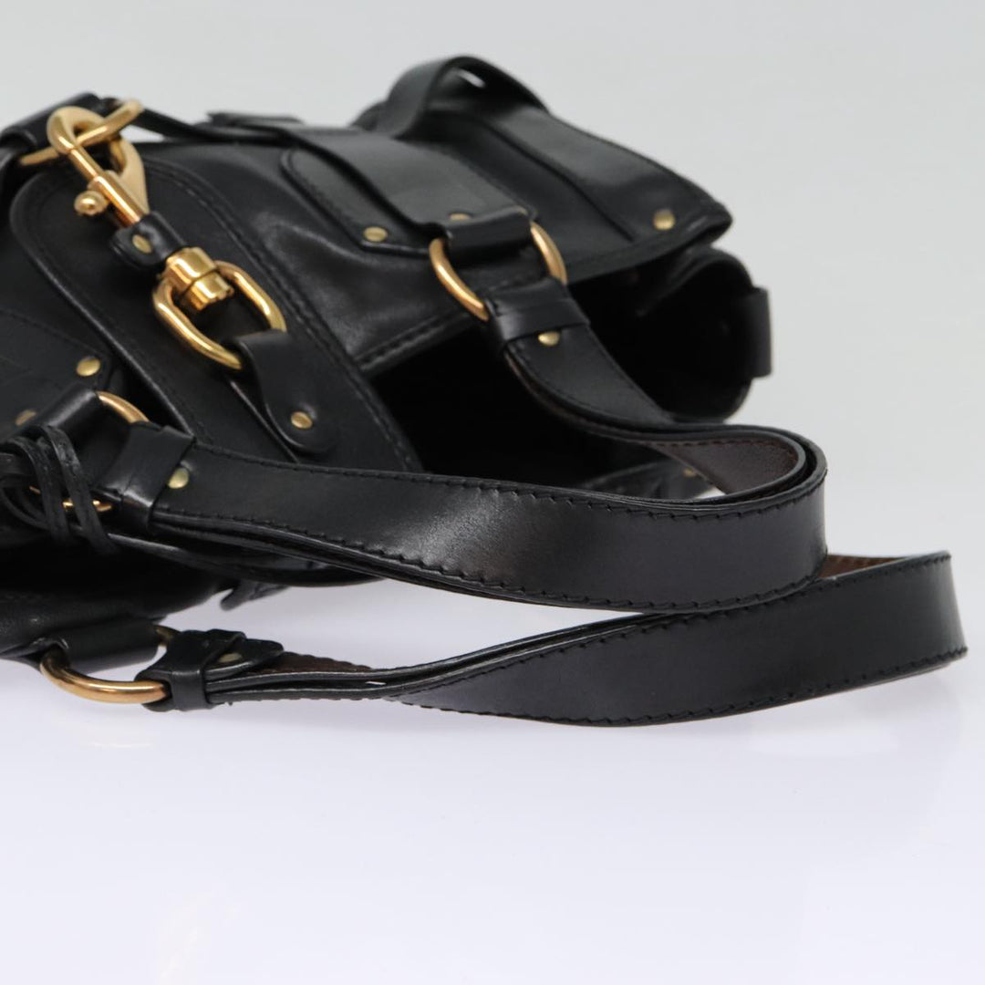 Chloe Kerala Horse Hand Bag Leather Black Gold mr416