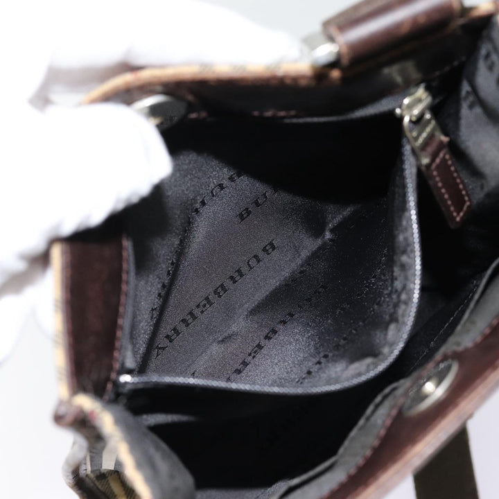 Burberry Nova Check Shoulder Bag Canvas Leather Beige Brown Silver Auth mr422