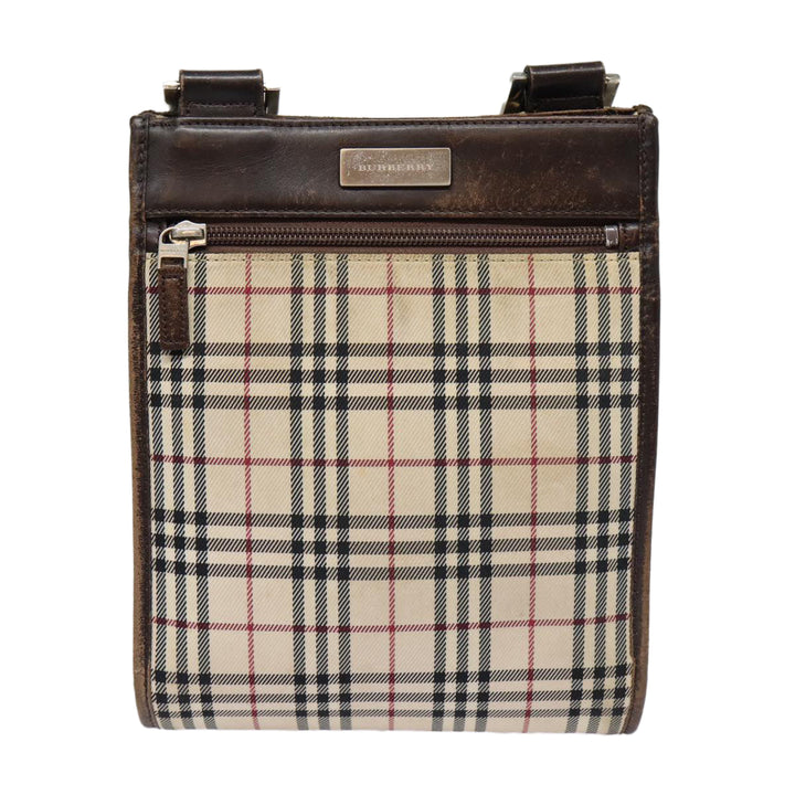 Burberry Nova Check Shoulder Bag Canvas Leather Beige Brown Silver Auth mr422