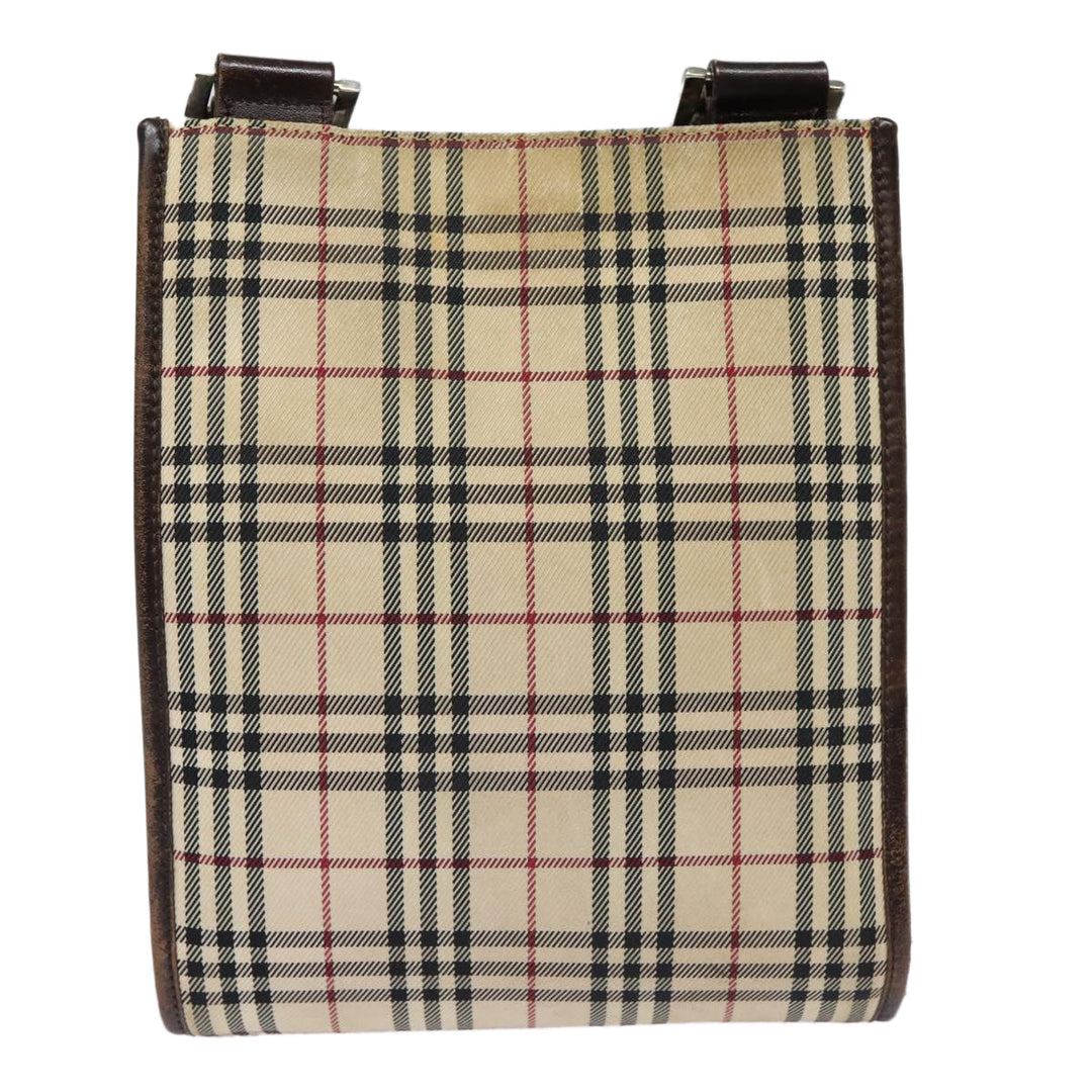 Burberry Nova Check Shoulder Bag Canvas Leather Beige Brown Silver Auth mr422