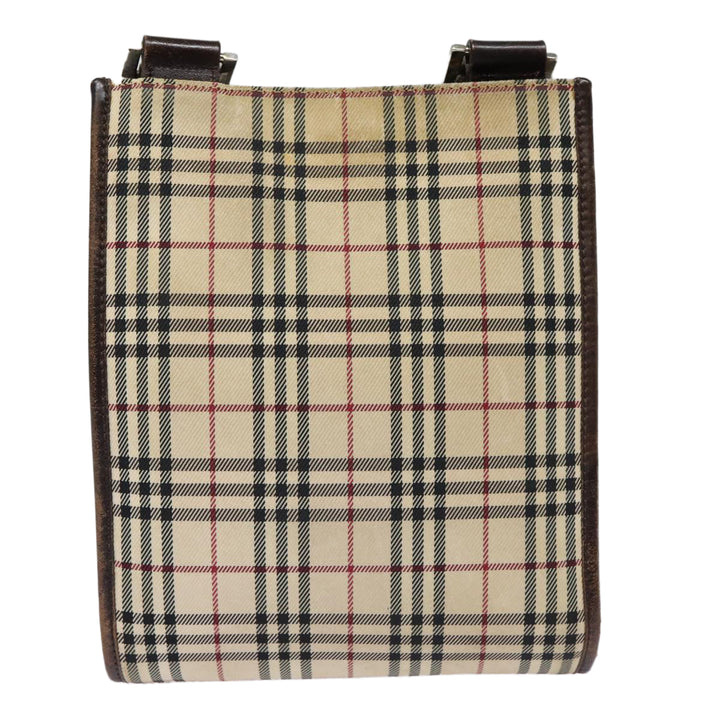 Burberry Nova Check Shoulder Bag Canvas Leather Beige Brown Silver Auth mr422