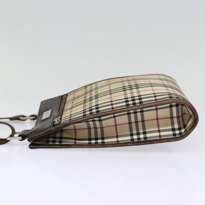 Burberry Nova Check Shoulder Bag Canvas Leather Beige Brown Silver Auth mr422