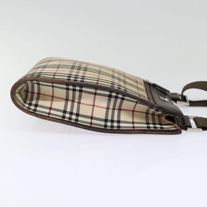 Burberry Nova Check Shoulder Bag Canvas Leather Beige Brown Silver Auth mr422