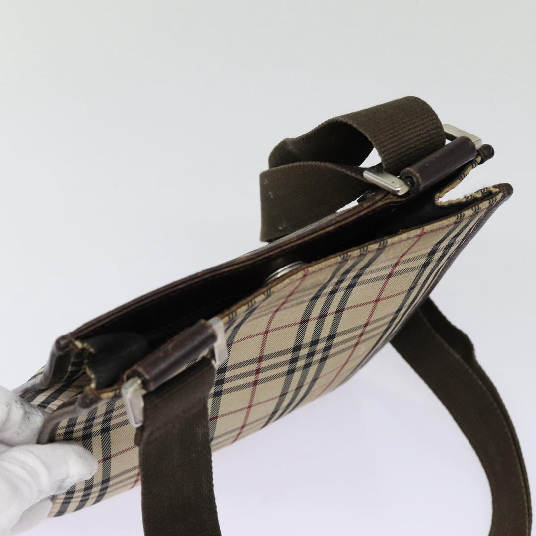 Burberry Nova Check Shoulder Bag Canvas Leather Beige Brown Silver Auth mr422