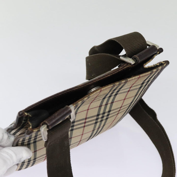Burberry Nova Check Shoulder Bag Canvas Leather Beige Brown Silver Auth mr422