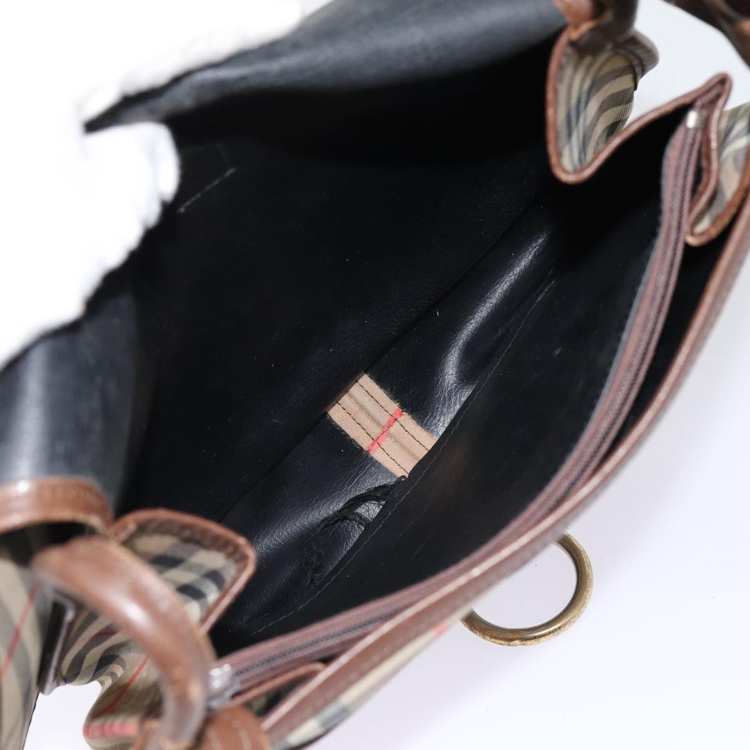 BurberrySs Nova Check Shoulder Bag Canvas Leather Beige Brown Auth MR423