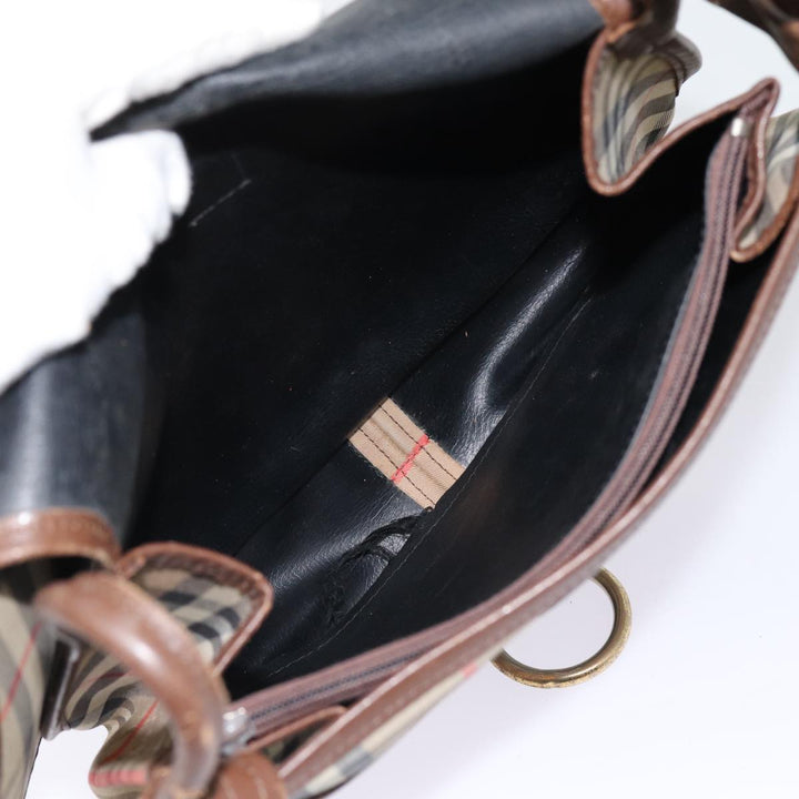 BurberrySs Nova Check Shoulder Bag Canvas Leather Beige Brown Auth MR423