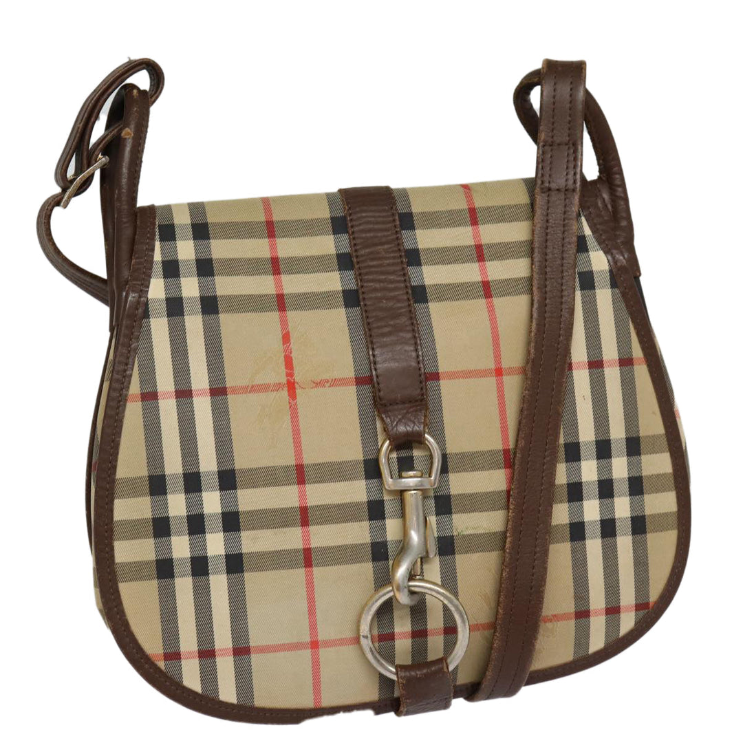 BurberrySs Nova Check Shoulder Bag Canvas Leather Beige Brown Auth MR423