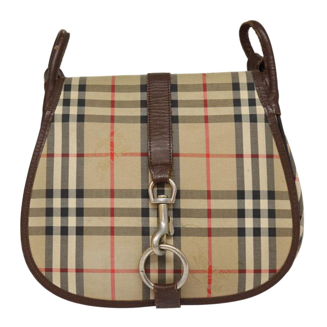 BurberrySs Nova Check Shoulder Bag Canvas Leather Beige Brown Auth MR423