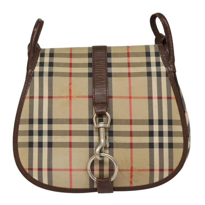 BurberrySs Nova Check Shoulder Bag Canvas Leather Beige Brown Auth MR423