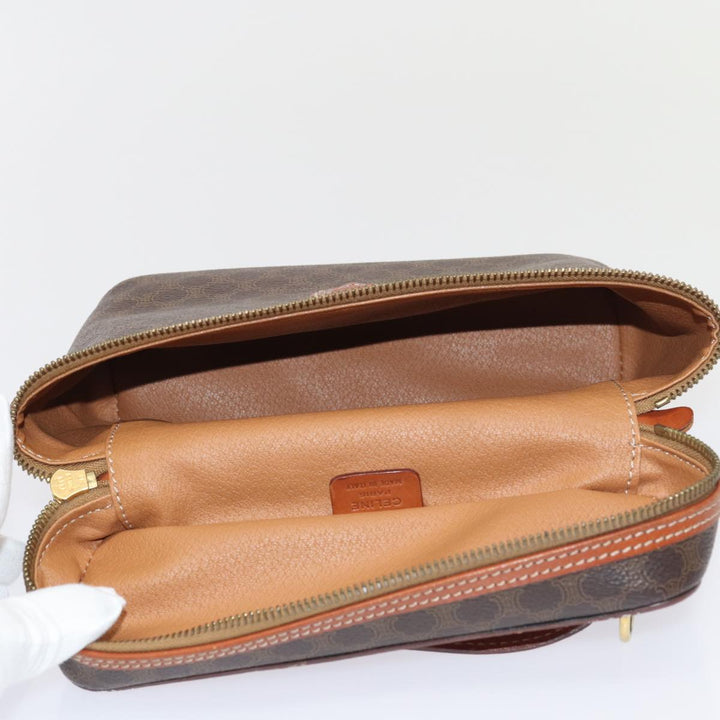 Celine Macadam Canvas Vanity Shoulder Bag PVC Leather Brown Gold Auth mr433