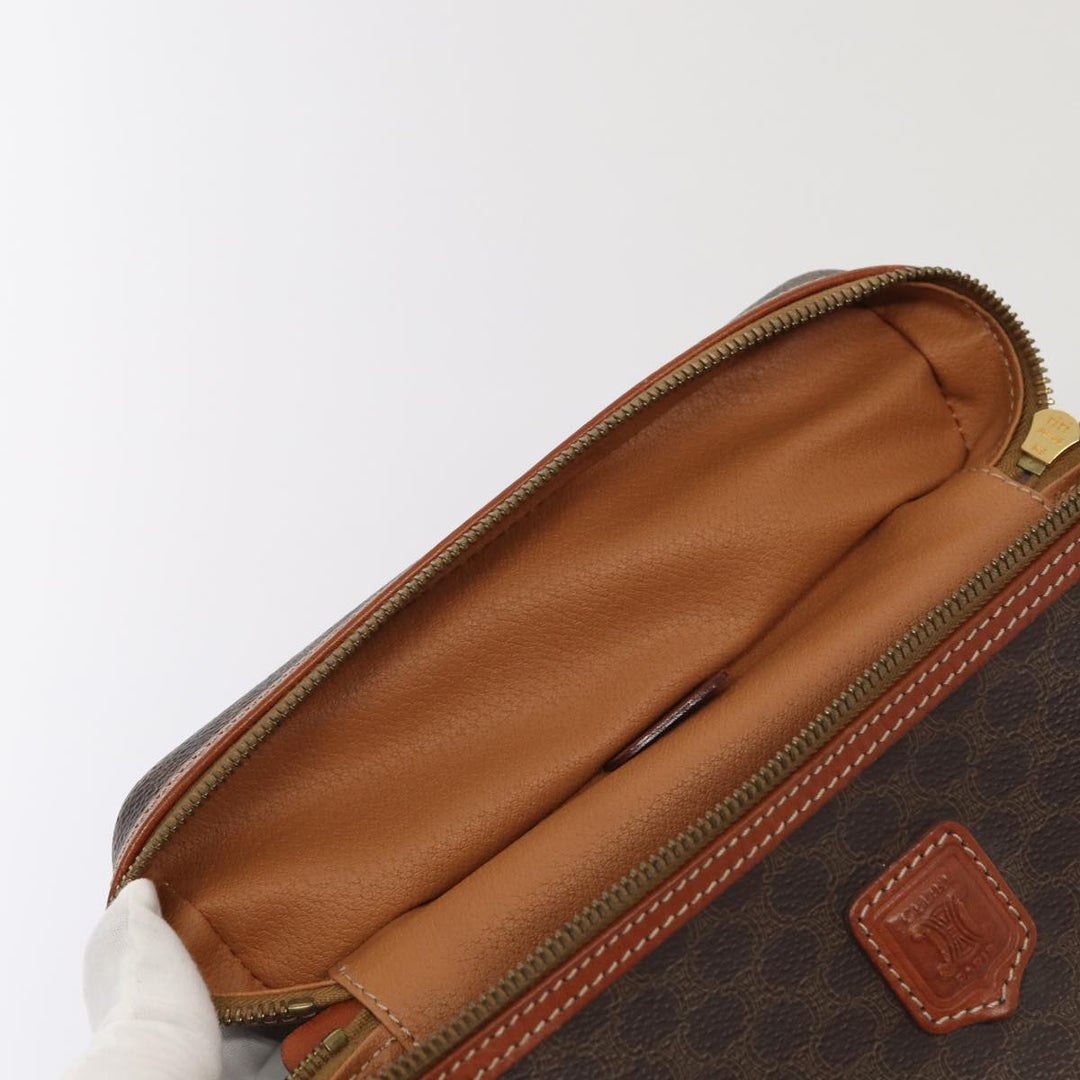 Celine Macadam Canvas Vanity Shoulder Bag PVC Leather Brown Gold Auth mr433