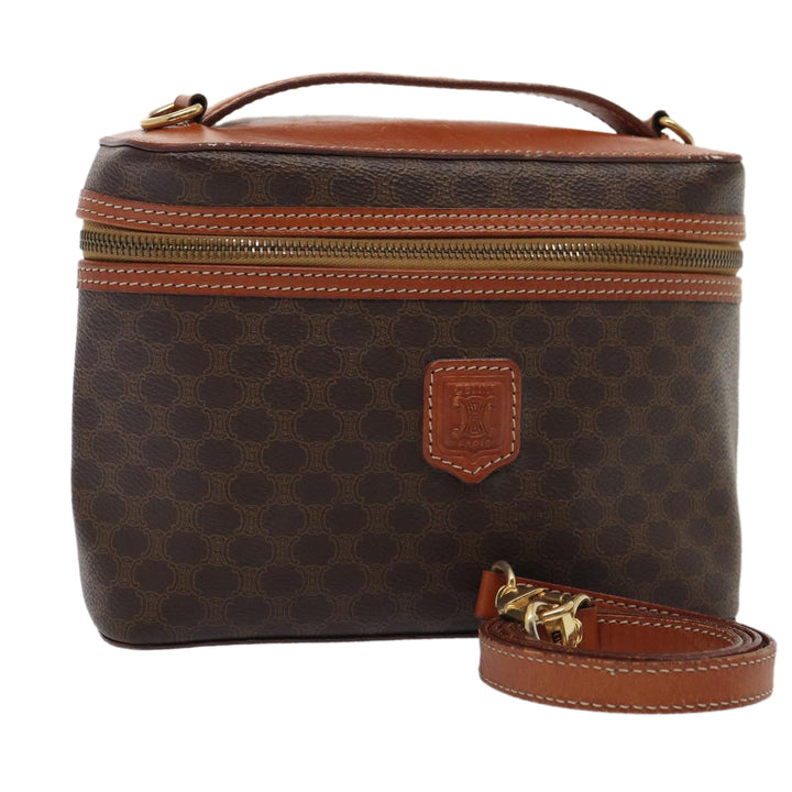 Celine Macadam Canvas Vanity Shoulder Bag PVC Leather Brown Gold Auth mr433