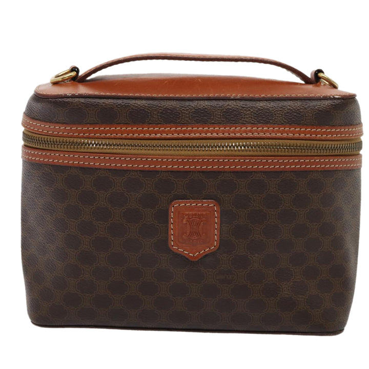 Celine Macadam Canvas Vanity Shoulder Bag PVC Leather Brown Gold Auth mr433