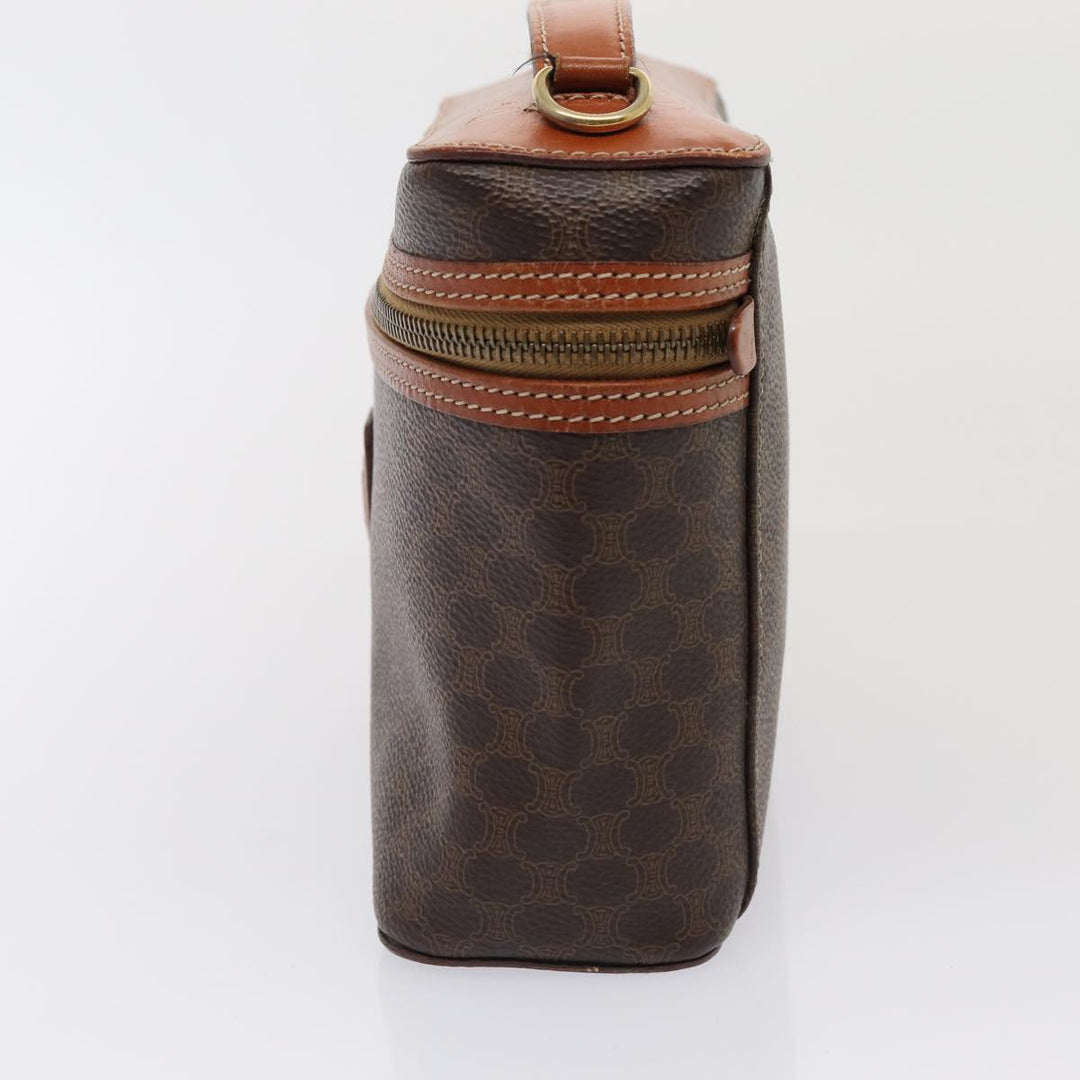 Celine Macadam Canvas Vanity Shoulder Bag PVC Leather Brown Gold Auth mr433
