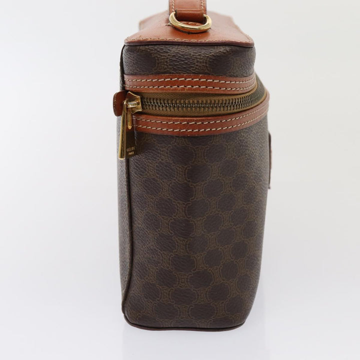 Celine Macadam Canvas Vanity Shoulder Bag PVC Leather Brown Gold Auth mr433