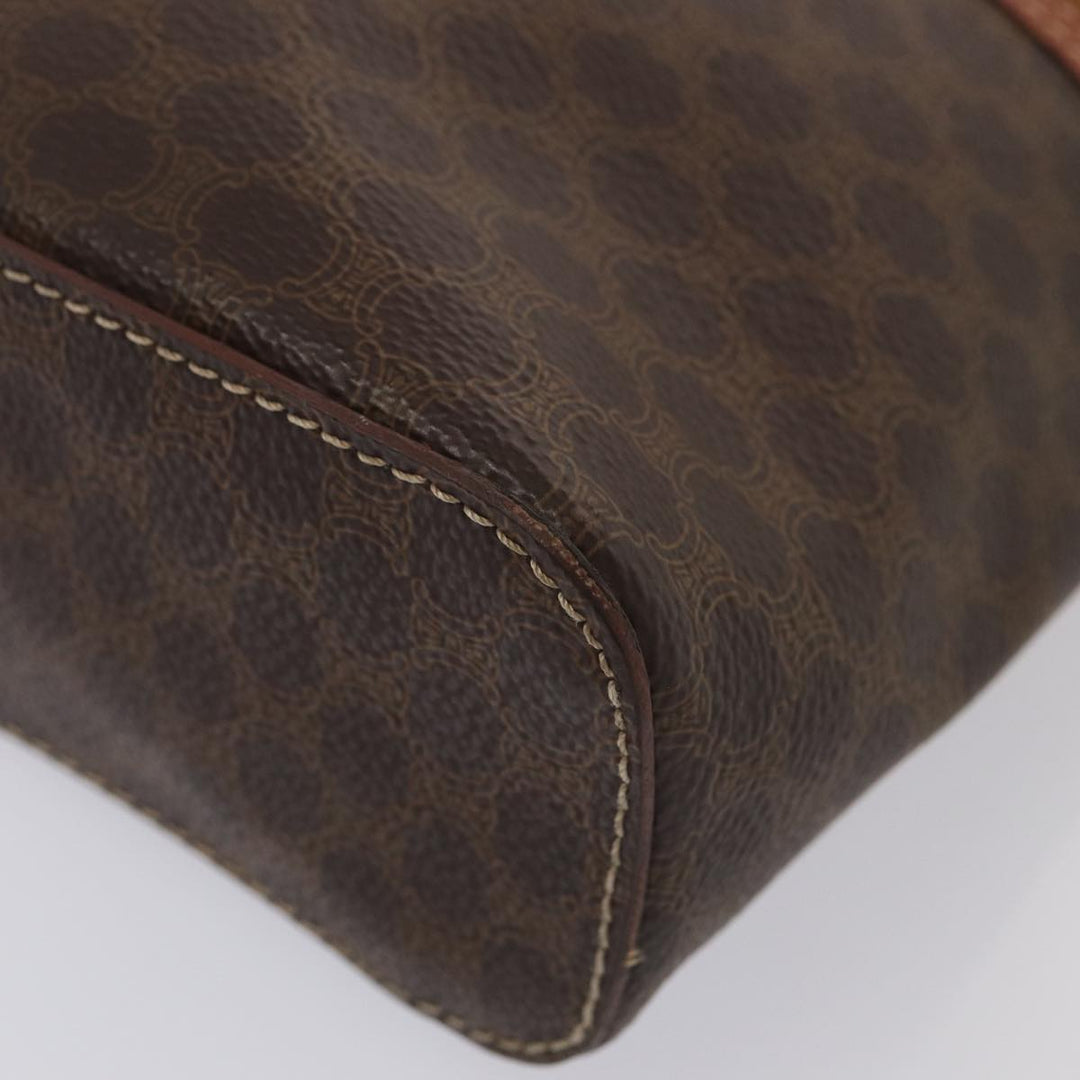 Celine Macadam Canvas Vanity Shoulder Bag PVC Leather Brown Gold Auth mr433