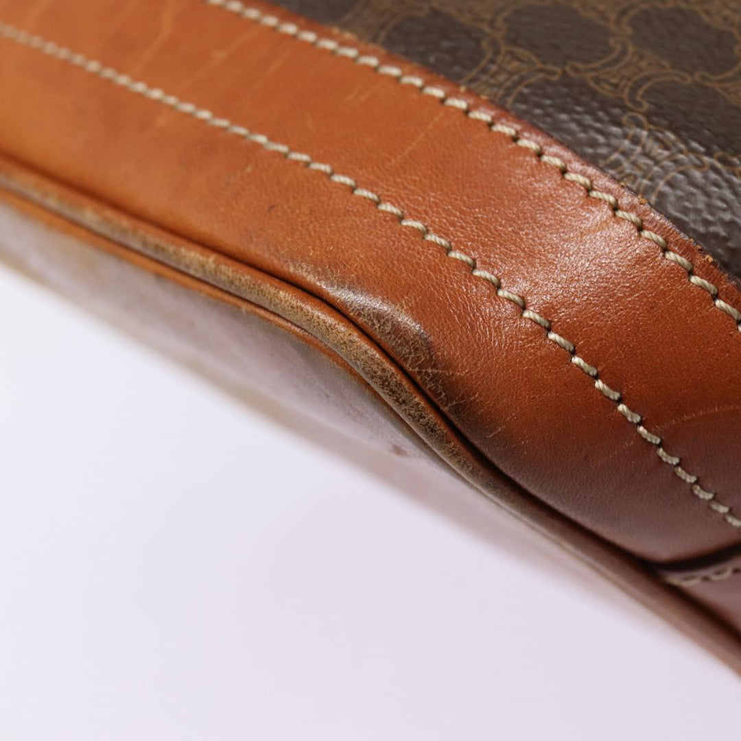 Celine Macadam Canvas Shoulder Bag PVC Leather Brown Gold Auth mr436